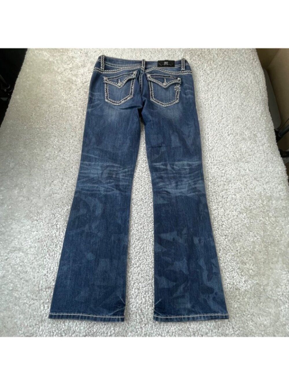 Miss Me Mid Rise Slim Boot Jean Embroidered Sequin Flap Pockets Womens 32x33
